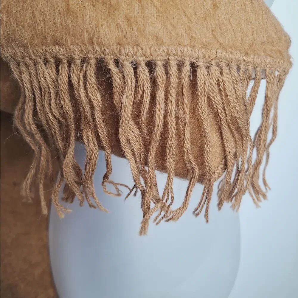 Sanyork Fair Trade 100% Alpaca Scarf Peru Fringe Butterscotch Brown Fuzzy